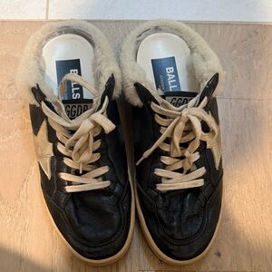 Golden Goose Black Slip ons. Silver details and Beige shearling lining. Size 38